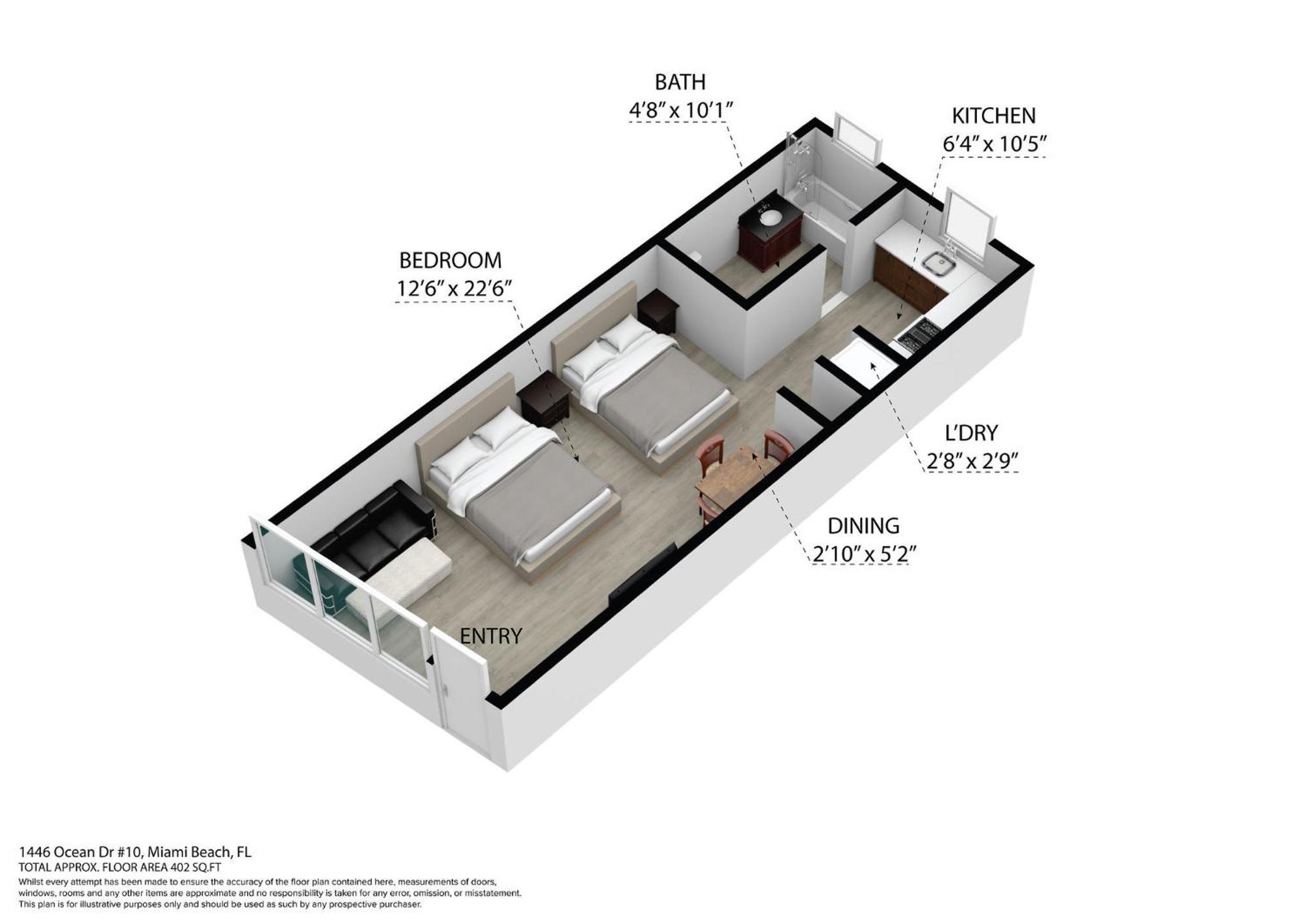 Deco Beachside Apt, W/2 Queen Beds, Washer/dryer Apartment Miami Beach